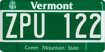 VT license plate ZPU122