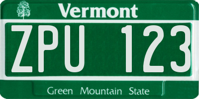 VT license plate ZPU123