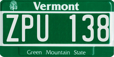 VT license plate ZPU138