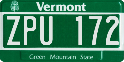 VT license plate ZPU172