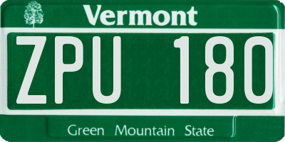 VT license plate ZPU180