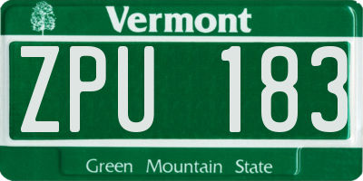 VT license plate ZPU183