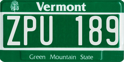 VT license plate ZPU189