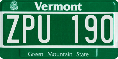 VT license plate ZPU190