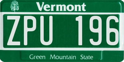 VT license plate ZPU196