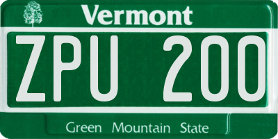 VT license plate ZPU200