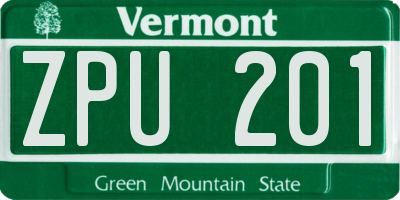 VT license plate ZPU201