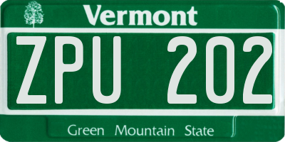 VT license plate ZPU202