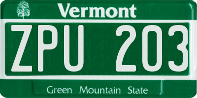 VT license plate ZPU203