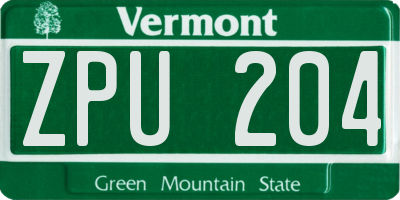 VT license plate ZPU204