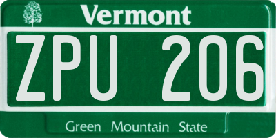 VT license plate ZPU206