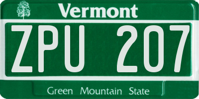 VT license plate ZPU207