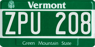 VT license plate ZPU208