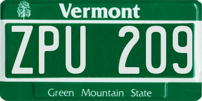VT license plate ZPU209