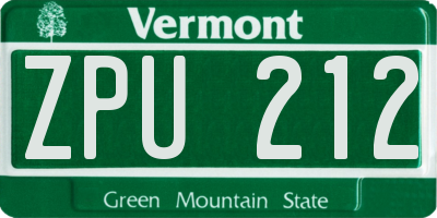 VT license plate ZPU212