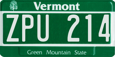 VT license plate ZPU214