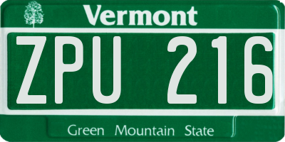 VT license plate ZPU216