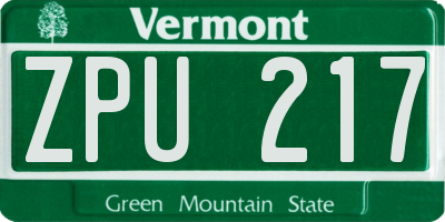 VT license plate ZPU217