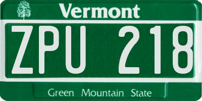 VT license plate ZPU218