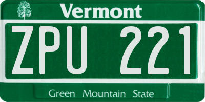 VT license plate ZPU221