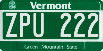 VT license plate ZPU222