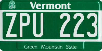 VT license plate ZPU223