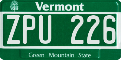 VT license plate ZPU226