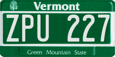 VT license plate ZPU227
