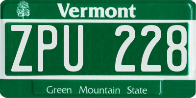 VT license plate ZPU228