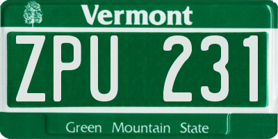 VT license plate ZPU231