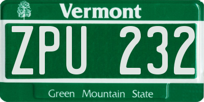 VT license plate ZPU232