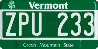 VT license plate ZPU233