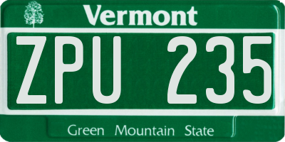 VT license plate ZPU235