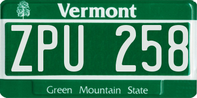 VT license plate ZPU258