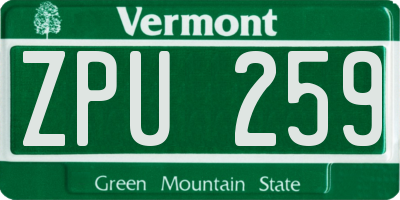 VT license plate ZPU259
