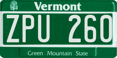 VT license plate ZPU260