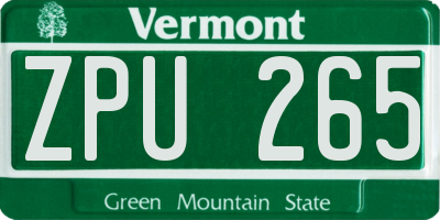 VT license plate ZPU265