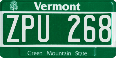 VT license plate ZPU268