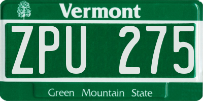 VT license plate ZPU275
