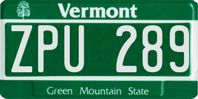 VT license plate ZPU289
