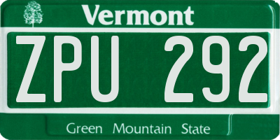VT license plate ZPU292