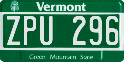 VT license plate ZPU296