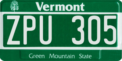 VT license plate ZPU305