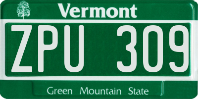VT license plate ZPU309