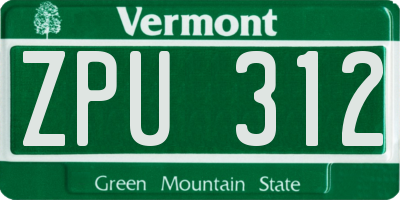 VT license plate ZPU312