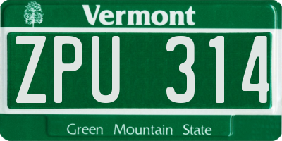 VT license plate ZPU314