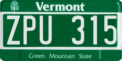 VT license plate ZPU315