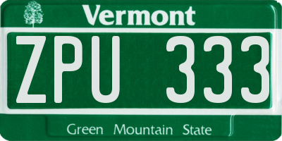 VT license plate ZPU333