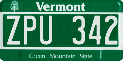 VT license plate ZPU342