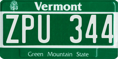 VT license plate ZPU344